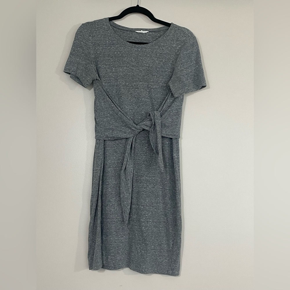 CLUB MONACO Heathered Gray Short Sleeve Tie-Front Dress, sz M